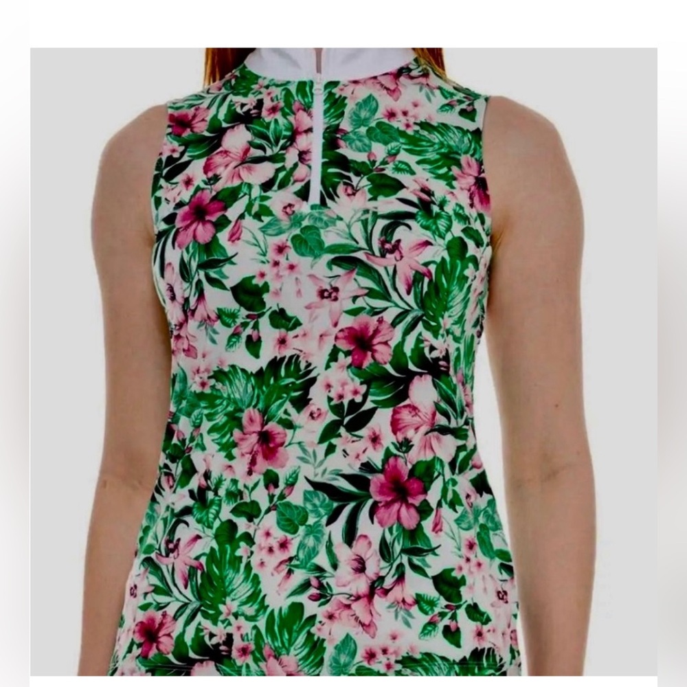 Tommy Bahama Women's Golf Pickleball Sleeveless Green Floral Golf Shirt Size L